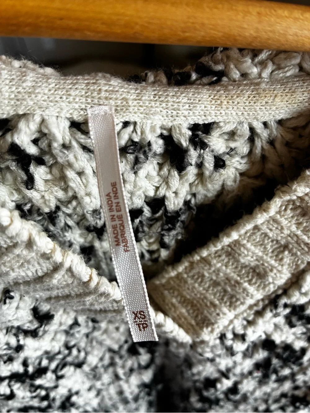 Free People Black & Cream Marled V-Neck Sweater